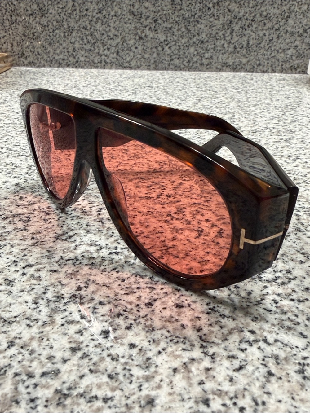 Tom Ford Tortoiseshell Frame Sunglasses with Rose-Tinted Lenses